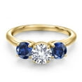 thumbnail image 3 of Gem Stone King 18K Yellow Gold Plated Silver White Created Sapphire and Blue Created Sapphire Engagement Ring for Women | 2.20 Cttw | Round 6MM | Gemstone September Birthstone | Size 6, 3 of 6
