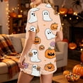 thumbnail image 5 of Tnhcen Women's Halloween Pajama Set Short Sleeve Button Down Lapel Collar Printed Milk Silk Loungewear Matching Sets Soft Stretchy Pajamas for Women S-2XL, 5 of 9