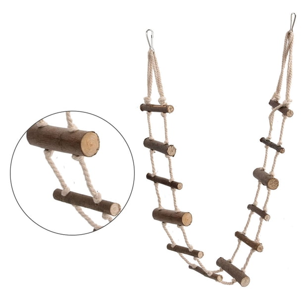 Escalera De Cuerda De 39.4 Pulgadas, Juguete Para Pájaros, Escaleras De Madera Con Ganchos Resistentes Y Cuerda Ajustable, Fácil Instalación, Escalera Para Escalar Mascotas,