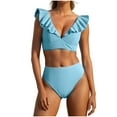thumbnail image 2 of Trajes de baño para mujer, Trajes de baño para mujer, Traje de baño ajustado de cintura alta con cuello en V, mangas con volantes y abertura, Conjunto de traje de baño para mujer, 2 of 7