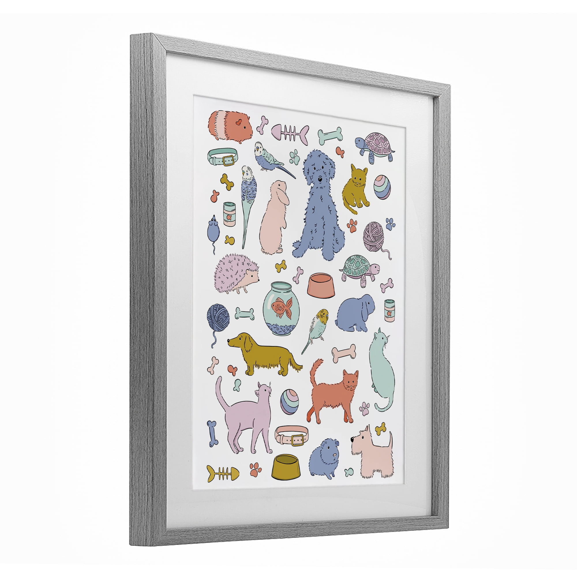Stupell Industries Pet Shop Menagerie Gray Framed Print Under Glass, design by Bethany Sandoval
