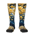 thumbnail image 2 of Picia Women Crew Soft Moisture-wicking Socks Moonlit Golden Tree Peacock Pattern Design Cotton Socks, One Size fit All, 2 of 9