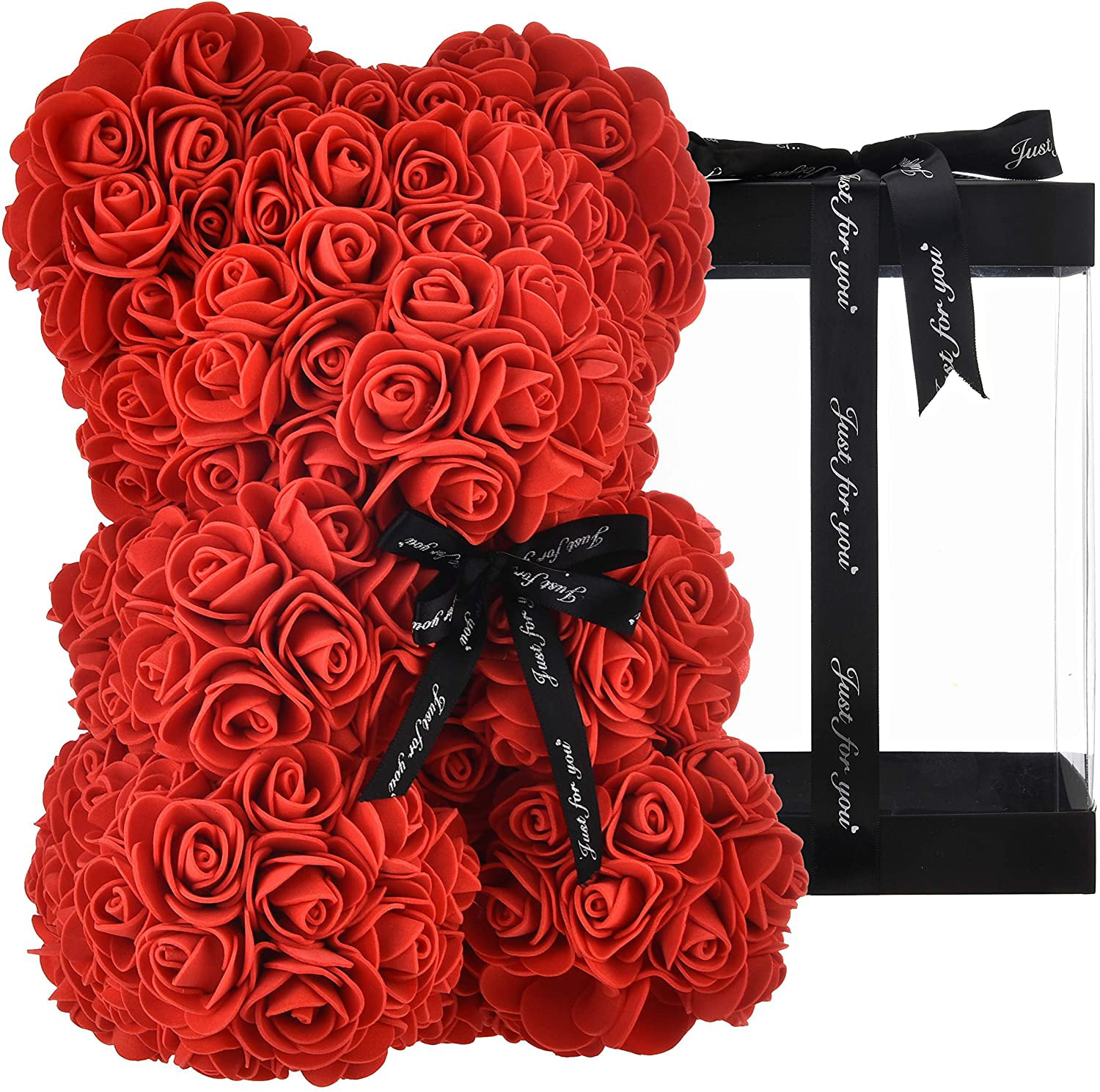 Anniversary & Bridal Showers Gifts for Girls Women red, 10inc Valentines Day Fully Assembled Rose Teddy Bear Gift for Mothers Day Over 300 Dozen Artificial Flowers Rose Flower Bear red 