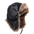 thumbnail image 2 of Chapeau d'Hiver avec Cache-Oreilles en PU Résistant au Vent et au Froid Noir, 2 of 6