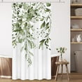 thumbnail image 3 of Olive Green Eucalyptus Shower Curtain Sets, Watercolor Leaves on The Top Plant with Floral Bathroom Decoration 36x72 Inch with Hooks, 3 of 6