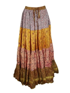 Mogul Women Maxi Skirt Vintage Tiered Full Flared Recycle Sari GYPSY Hippy Chic Printed Summer Beach LONG Skirts M/L