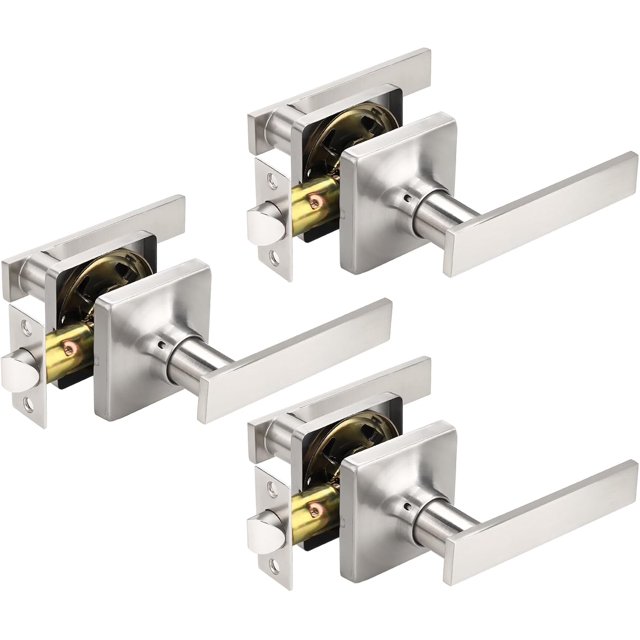 Satin Nickel Passage Door Handles Interior Brushed Nickel Door Handles Indoor Keyless Non-Locking Lever Set for Hallway or Closet Doors Reversible for Right/Left Handed Door