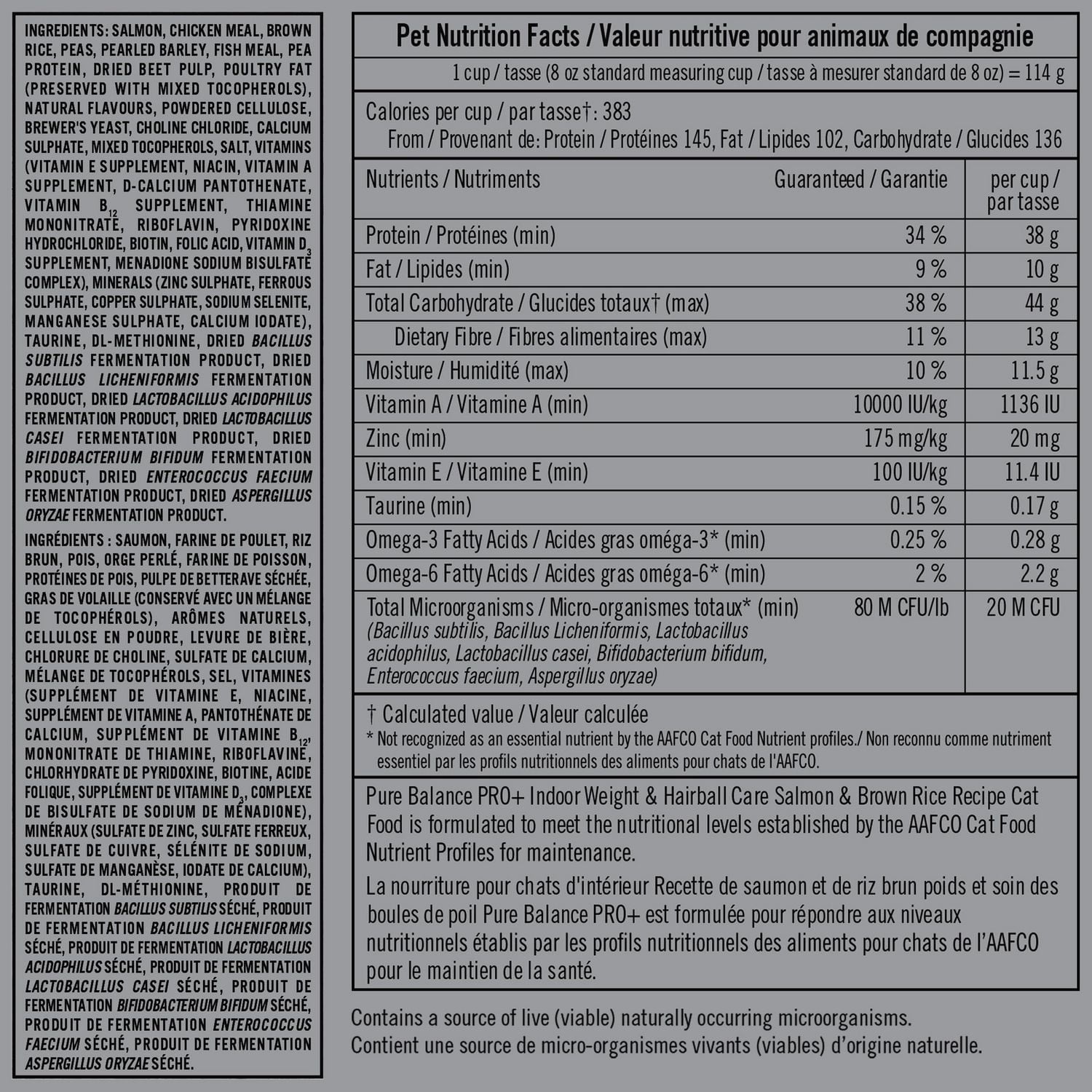 Pure Balance Pro+ Indoor Weight & Hairball Care with Salmon & Brown Rice Dry Cat Food, 100 g