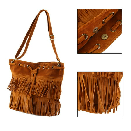 Women Imitation Suede Fringe Tassel Shoulder Bag Handbags Messenger Bag brown | Walmart Canada