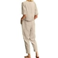 thumbnail image 6 of GILIGEGE Linen Sets for Women 2 Piece Summer Cotton and Linen Matching Suit Half Sleeved Wide Leg Pants Retro Set Of Two Tracksuit Lounge Matching Sets Khaki S, 6 of 7