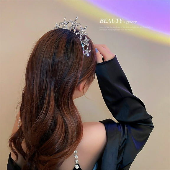 Nrmvnmi Rhinestone Star Headband Hollow Crystal Bridal Headpiece Headband Glitter Princess Hair Hoop Party Wedding Holiday Hair Styling Accessories for Women and Girls