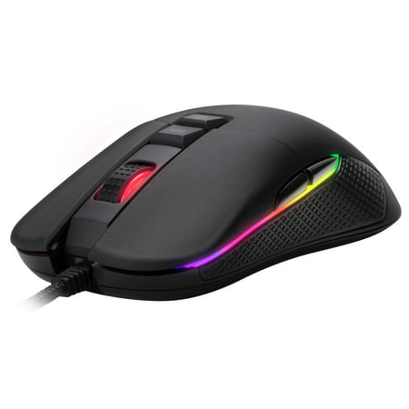 Rosewill RGB Gaming Mouse with Ambidextrous Grip for Computer/PC/Laptop/Mac Book with 10000 DPI Optical Gaming Sensor and Comfortable Ergonomic Design w/9 Buttons NEON