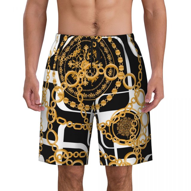 Bathing Suit Gold Chains Board Shorts Summer Beads Print Y2K Retro Beach Shorts Men's Design Quick Drying Swim Trunks
