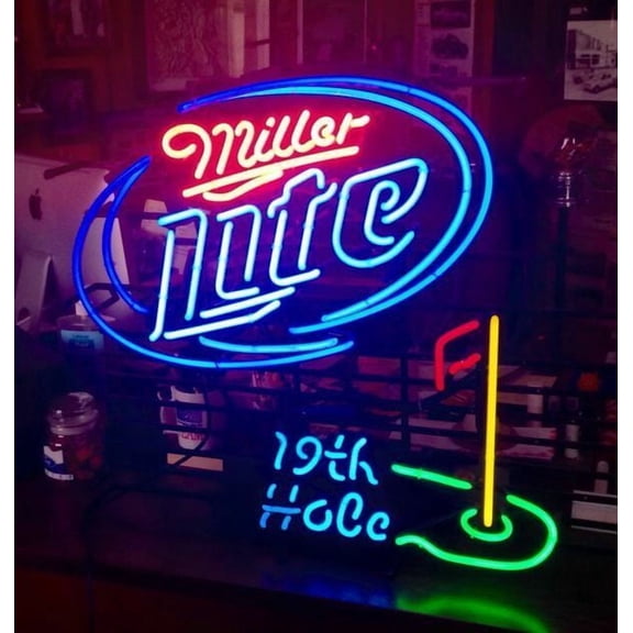Queen Sense 24"x20" Custom Millers Lite 19th Hole Neon Sign Man Cave Beer Pub Bar Artwork Handmade Wall Decor Gift Neon Light 124MLLV419H