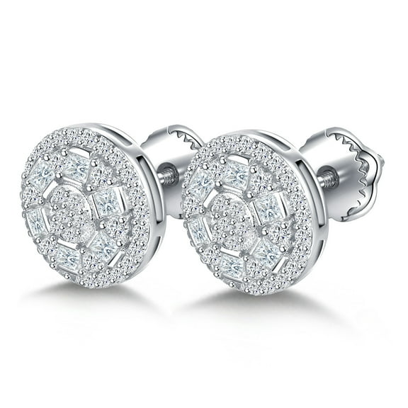 Kaydenana 1 Pair 1.15 Carat Moissanite 925 Sterling Silver Stud, Round Full Pave Earrings for Women