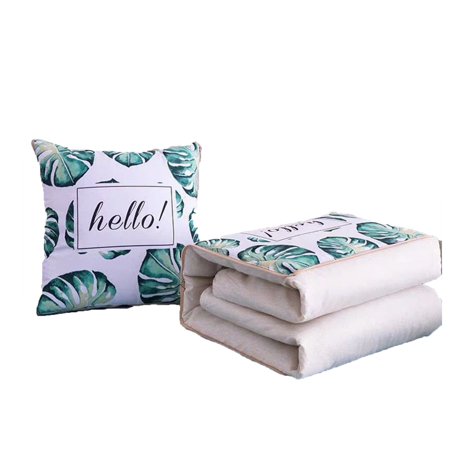 AUQ 2026 New Cushion Blanket Throw Pillow Quilt，2 in 1 Multifunctional Soft Sofa Pillow and Cozy Blanket for Home Office and Travel,Green Leaf Pattern Cushion Blanket