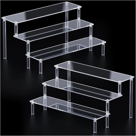 2 Packs Acrylic Display Stand Riser,3 Tier Perfume Organizer Cupcake Stand Acrylic Pop Shelves Holder,Clear Desk Display Shelf for Figure,Trinket,Collectibles,Dessert Stands for Party Decor-11.6in