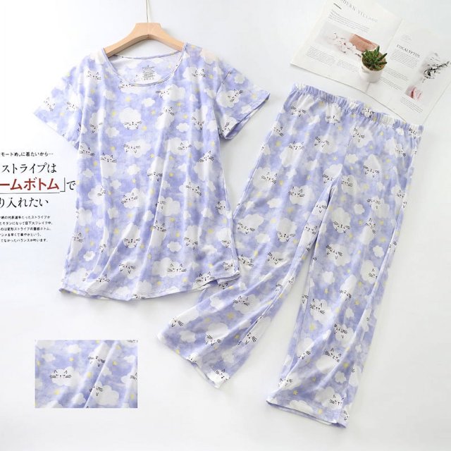Pyjamas d'Été pour Femmes Manches Courtes plus Graisse Fine Ensemble de Vêtements de Maison pour Femmes Adorable et Frais
