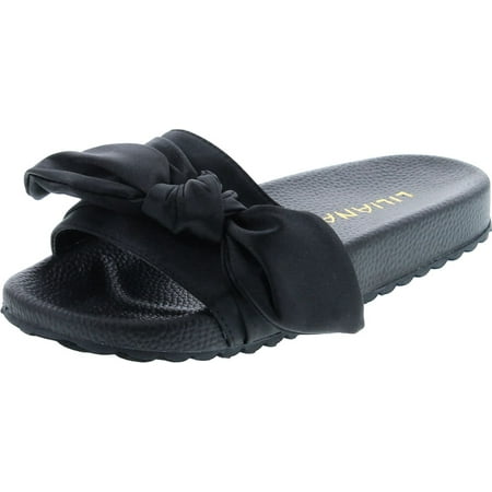 

Liliana NOMI-7 Womens Cute Lovely Pointy Front Ribbon Knot Detail Slippers Black 10