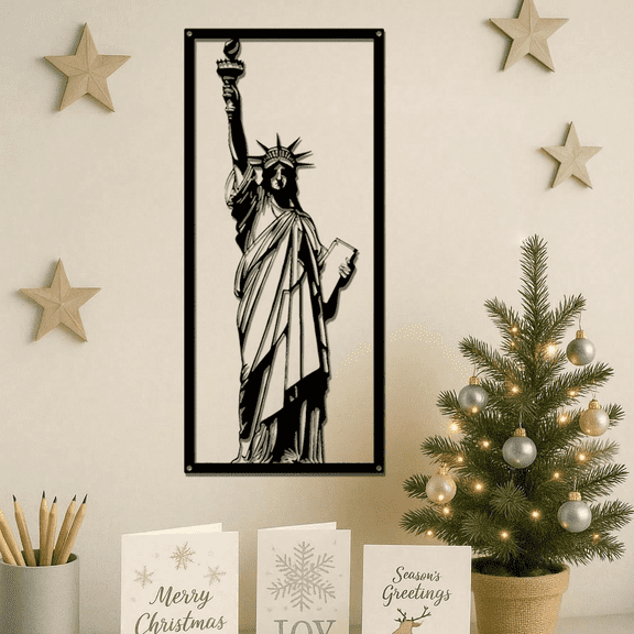 Statue of Liberty Metal Wall Art Neoclassical Style Framed Wall Decor 1 Piece