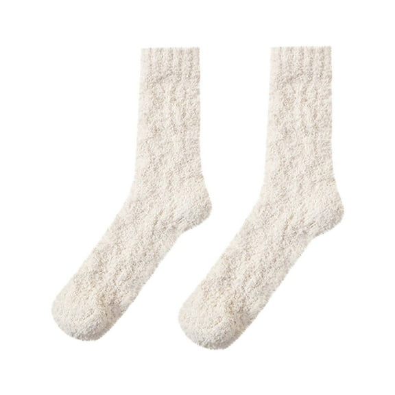 Xfvqtps Womens Fuzzy Socks Coral Fleece Mid Tube Solid Color Simplicity Thickened Comfortable Soft Cozy Indoor Sleep Warm Winter Fluffy Socks Beige