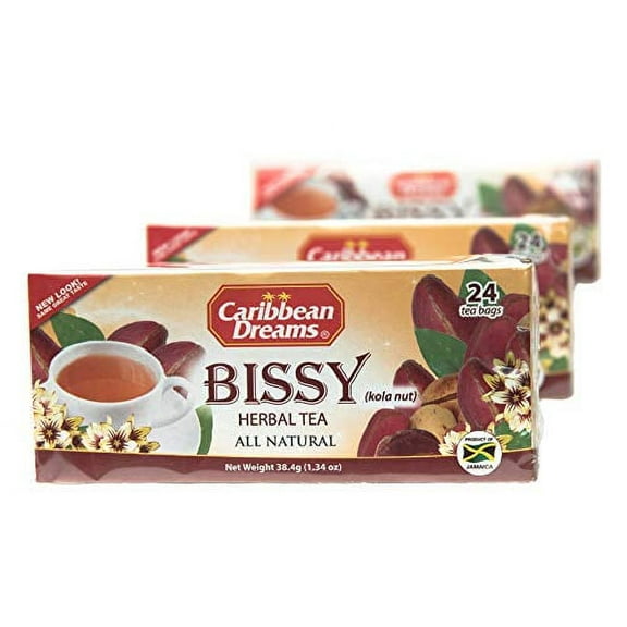 Caribbean Dreams Jamaican Bissy Tea (Kola Nut), 24 Tea Bags (Pack of 3)