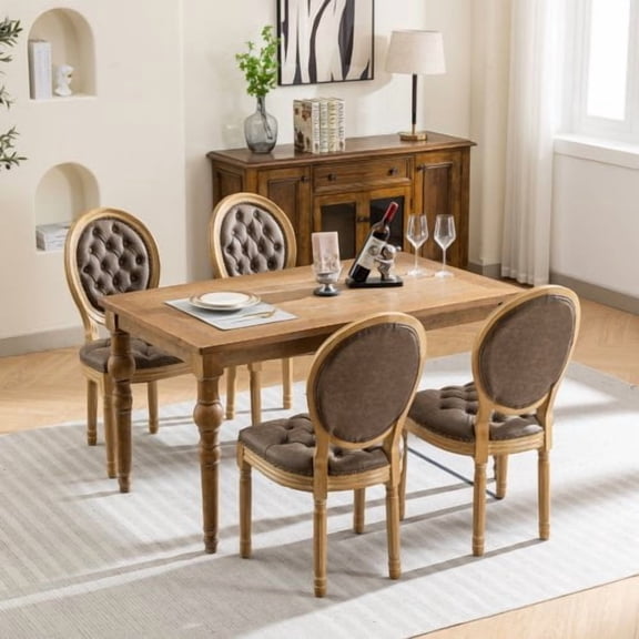 Cterwk Set of 2 Leather Dining Chair with Wood Frame, Side Chair for Living Room, Dining Room, Brown(Only 2 Pack Chairs)