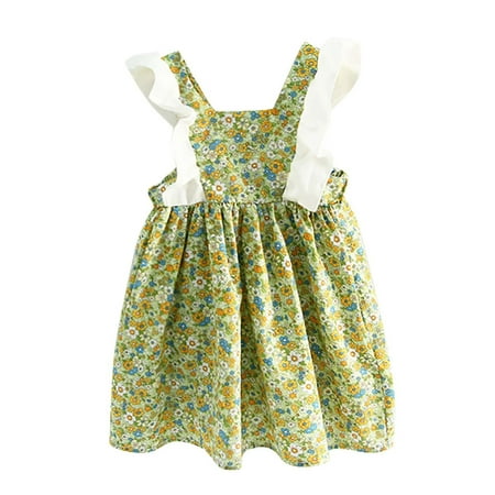 

REORIAFEE Girls School Uniform Dress Flower Girls Dress Sleeveless Lace Suspender Dress Floral Clothing Homecoming Dress Skater Sundress Travel Dress Vintage Dress Green 1-1.5 Years