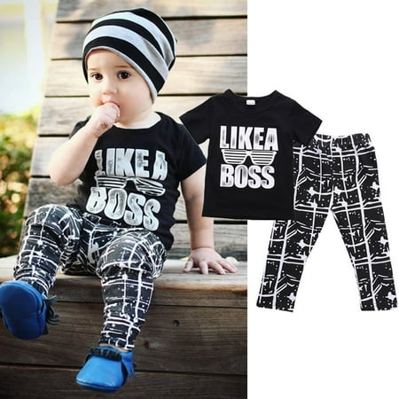 Kids Short Sleeve Baby Boy Summer Clothes Casual Tops T-shirt+Pants 2pcs Outfits