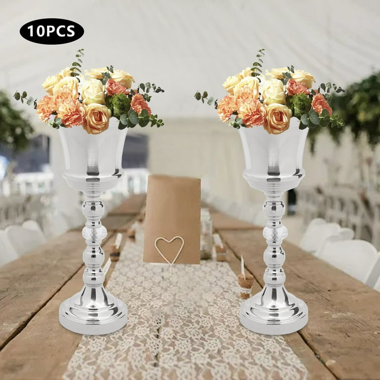 10Pcs Metal Trumpet Vase Elegant Wedding Centerpieces Vase for Party Decor  Silver 