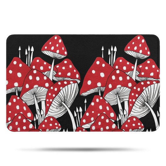 Red Mushroom Line Black Pattern Bathroom Rugs Mat,Non Slip Microfiber Bathroom Rug,Rubber Backing,Soft Bathroom Mats for Bathroom Floor,Tub and Shower,17x27in(43x68cm)