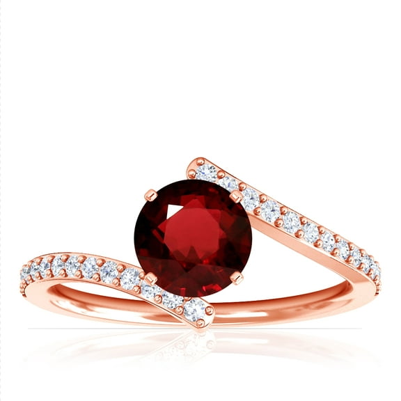 GemsNY July Birthstone - Round Ruby Bypass Ring With Prong Set Round Diamonds (Grade - AAA | 0.91cttw)
