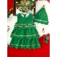 thumbnail image 3 of Mikrdoo 4Y,5Y,6Y,7Y Kid Toddler Girls Fall Winter Dress Sets Christmas Tree Shape Layered Sleeveless Dress With Hat 2Pcs Clothing 4T Green, 3 of 8