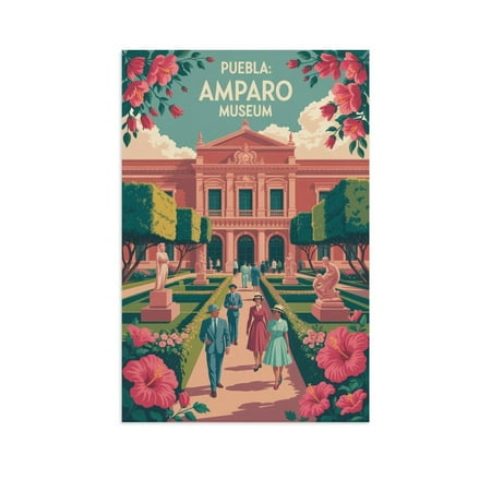 Art Event Wall Art Amparo Museum Puebla Mexico Vintage Travel Poster Sculpture Garden Modern Architecture Print Poster
