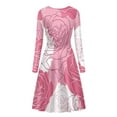 thumbnail image 5 of Renewold Pink Roses Long Sleeve Women Dresses Formal Valentine's Day A-Line Swing Dress Plus Size S Ladies Spring Winter Scoop Neck Midi Tank Dresses, 5 of 7