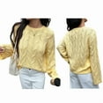 thumbnail image 2 of Women Long Sleeve Sweater Fall Ribbed Knit Pullover Loose Crewneck Cable Sweater Jumper Tops Yellow M, 2 of 7