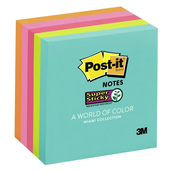Post-it Super Sticky Notes, 3" x 3", Miami Collection, 4 Pads