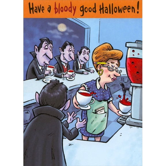 Designer Greetings Vampires Drinking at Restaurant Bar Funny : Humorous Halloween Card