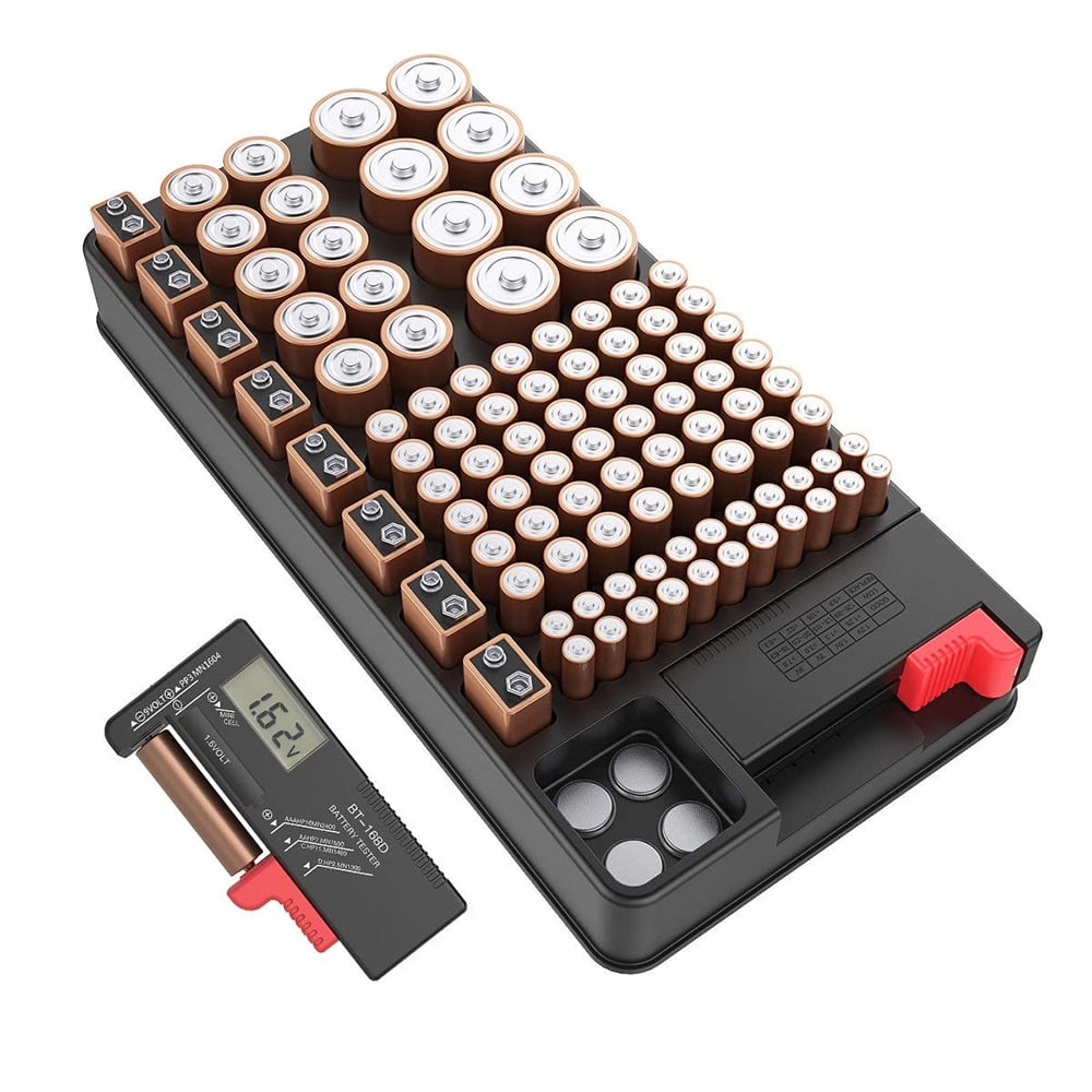 Battery Organizer Storage Case Holder with Tester Voltage Digital