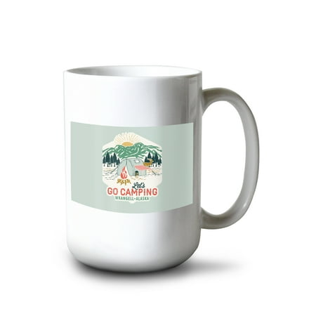 

15 fl oz Ceramic Mug Wrangell Alaska Let s go camping Tent Contour Dishwasher & Microwave Safe