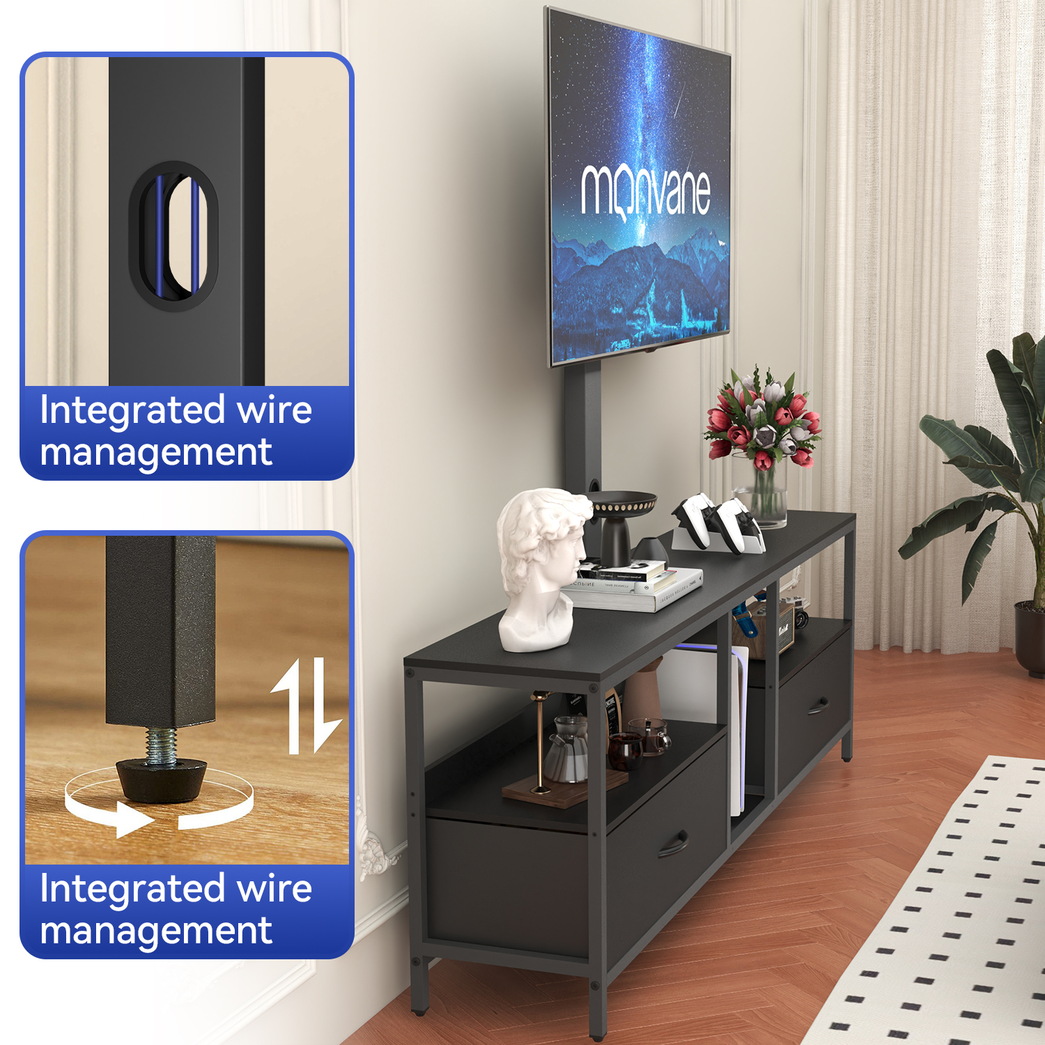 BEHOST TV Stand with Mount and Fabric Drawers for 65" TV photo 5
