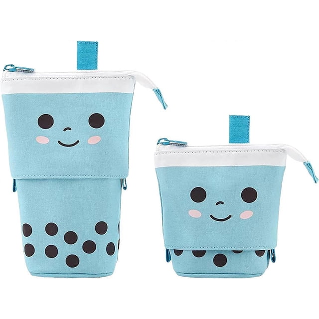 Cute Pencil Case, Standing Pen Holder Telescopic Small Pencil Case Preppy Pencil Pouch Pop Up Cosmetic Makeup Bag for Student Teen,Blue