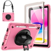 JETech Case for iPad (A16) 11th/10th Generation (2025/2022) with Built-in Screen Protector, Protective Shockproof Rugged Tablet Cover, 360 Degree Rotating Hand Strap Stand (Pink)