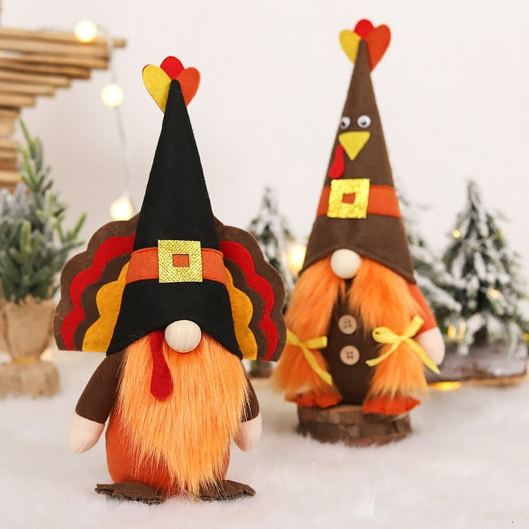 D-groee Thanksgiving Decorations Plush Stuffed Turkey Toys for Home, Fall Autumn Harvest Tabletop Centerpieces Handmade Doll Decor Gifts for Kitchen