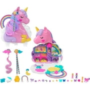 Polly Pocket 2-in-1 Travel Toy, Rainbow Unicorn Salon Styling Head with 2 Micro Dolls & 20+ Accessories