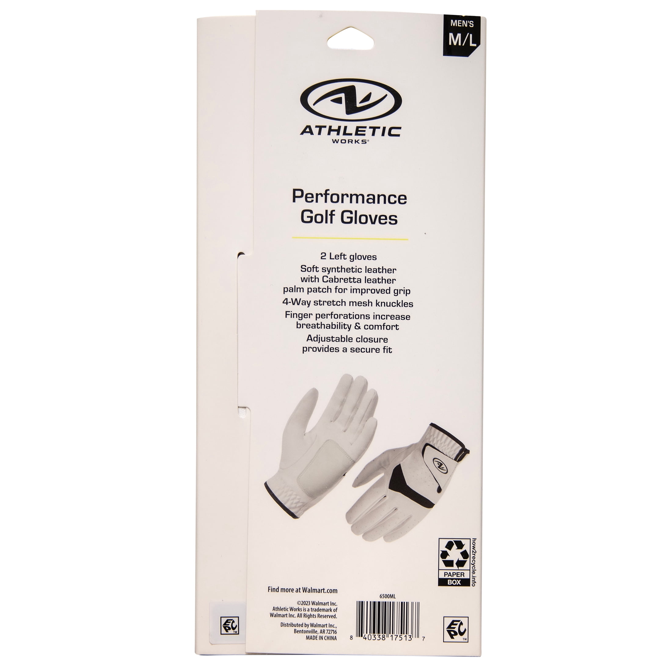 Athletic Works Performance Golf Glove, Right Handed, 2-Pack, Medium/Large