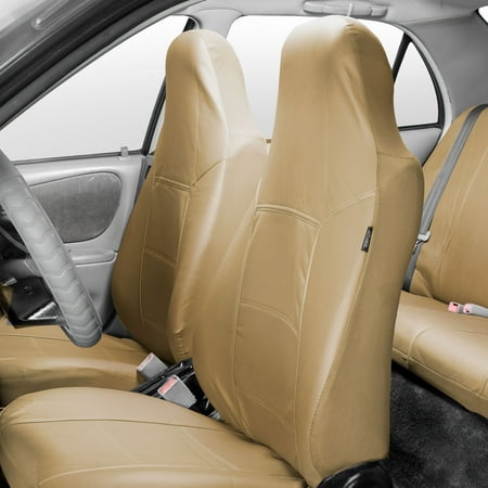 High Back 2 Seat FH Group Highback Seat Royal Leather Seat Covers for Sedan, SUV, Van, Truck, Two Highback Buckets, Beige ()