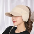 thumbnail image 4 of Eoperou Women Earflap Hat Solid Color Empty Top Stretch Autumn Winter Windproof Sun Protection Knitted Baseball Hat Riding Supplies, 4 of 8