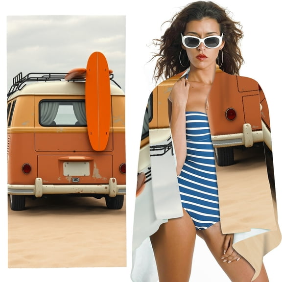 RKSupls Vintage Surf Van Beach Microfiber Beach Towel, Extra Large Quick Dry Lightweight Absorbent Towel for Travel Swimming Camping, Soft Super Absorbent- 30x60 in