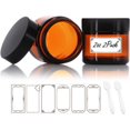 thumbnail image 1 of czcpp-2 Pack 2 oz Amber Glass Jars with lids, Cosmetic Jars with Inner Liners and Black Lids, Lotion Jars, Candle Making Jars for Lotions, Scrubs and Cosmetic, Lables and Spatulas Include, 1 of 4